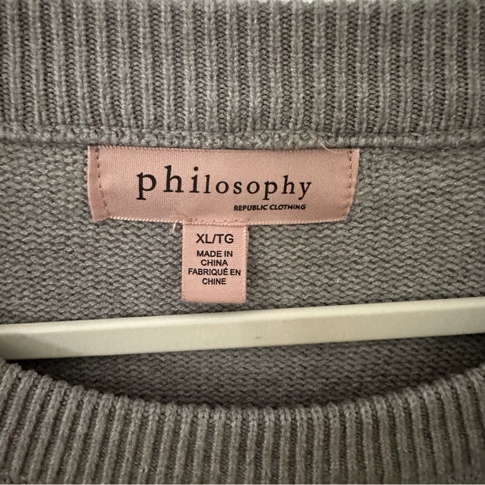 Philosophy Flannel Snow Globe Gray And White Striped Sweater XL - Picture 5 of 6